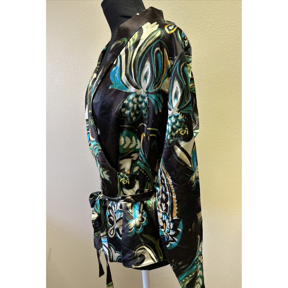 Etro Milano Wool Silk Belted Wrap Blouse EU 46 US L/XL Multi Color Classy - Picture 3 of 11